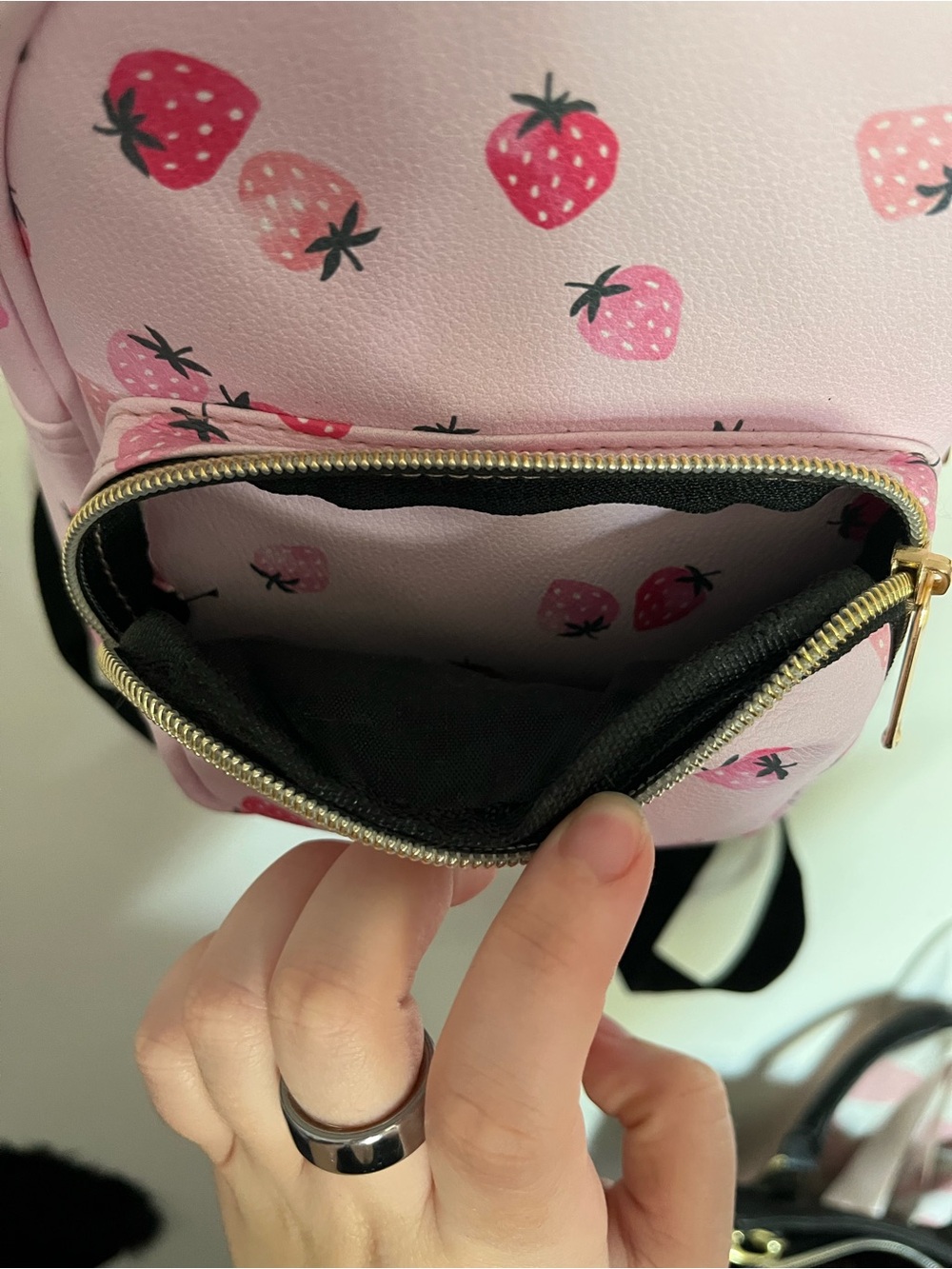 Pink Strawberry Print Mini Backpack - Picture 5 of 6